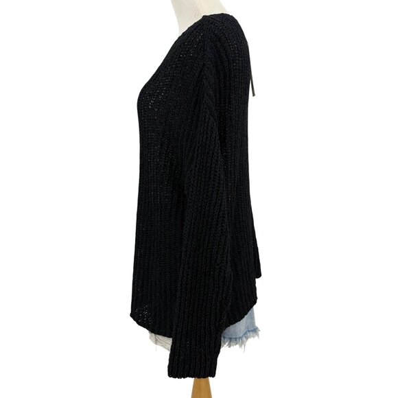 Zara Sweater Women's Large Long Sleeve Ribbed Knit Stretch Relaxed Fit Black - Picture 5 of 13